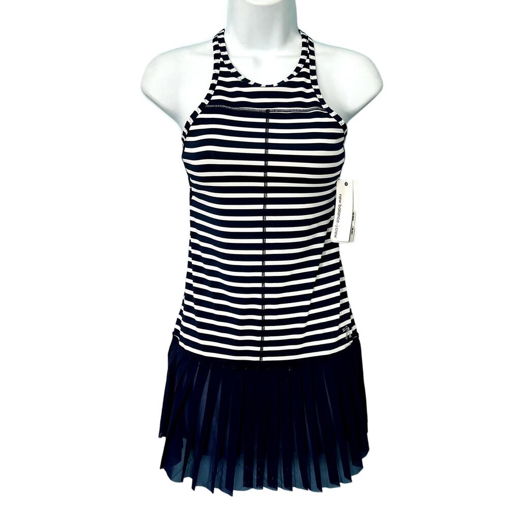 J. Crew New Balance Blue White Striped Pleated Mini Tennis Dress sz XS NEW Tags